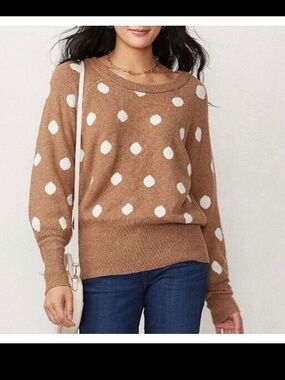 LC Lauren Conrad Brown Polka Dot Crewneck Sweater